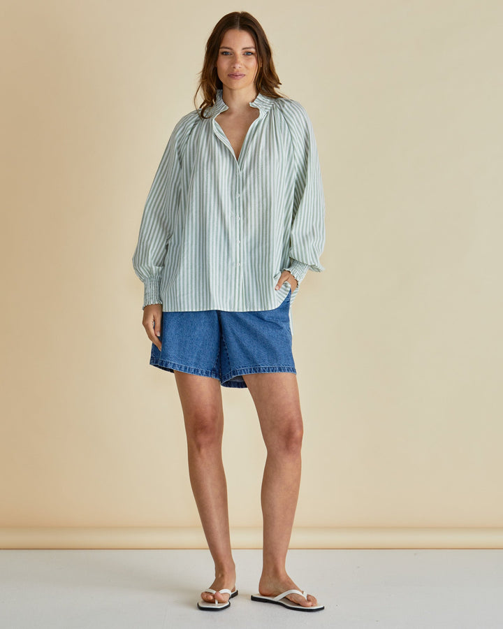 Betty Basics Romi Shirt Sage Stripe