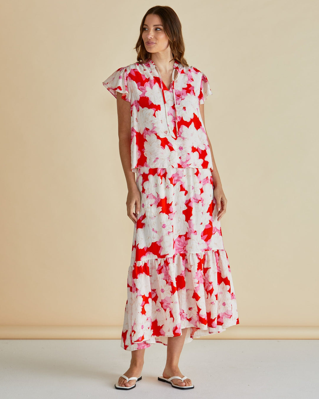 Betty Basics Maggie Skirt Red Floral Print