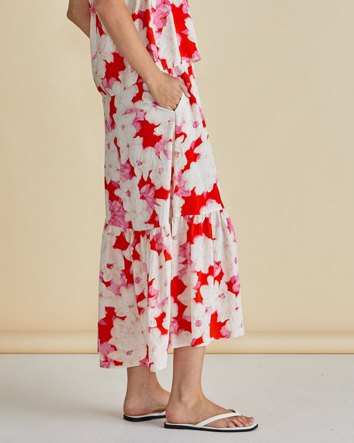 Betty Basics Maggie Skirt Red Floral Print