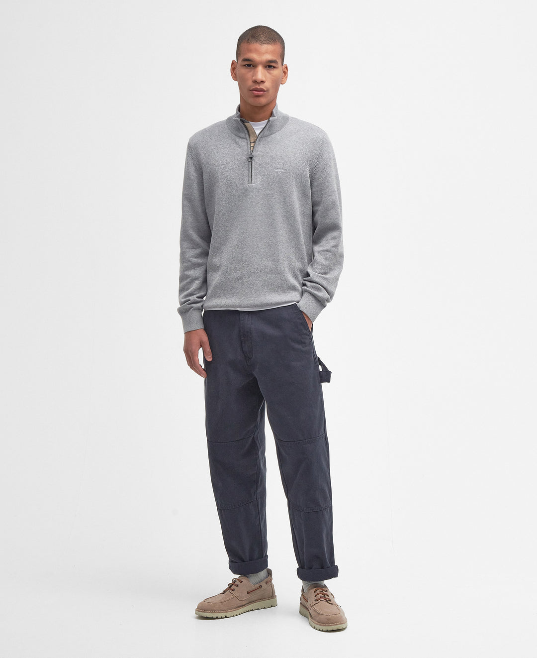 Barbour Cotton Half Zip Knitted Jumper Grey Marl
