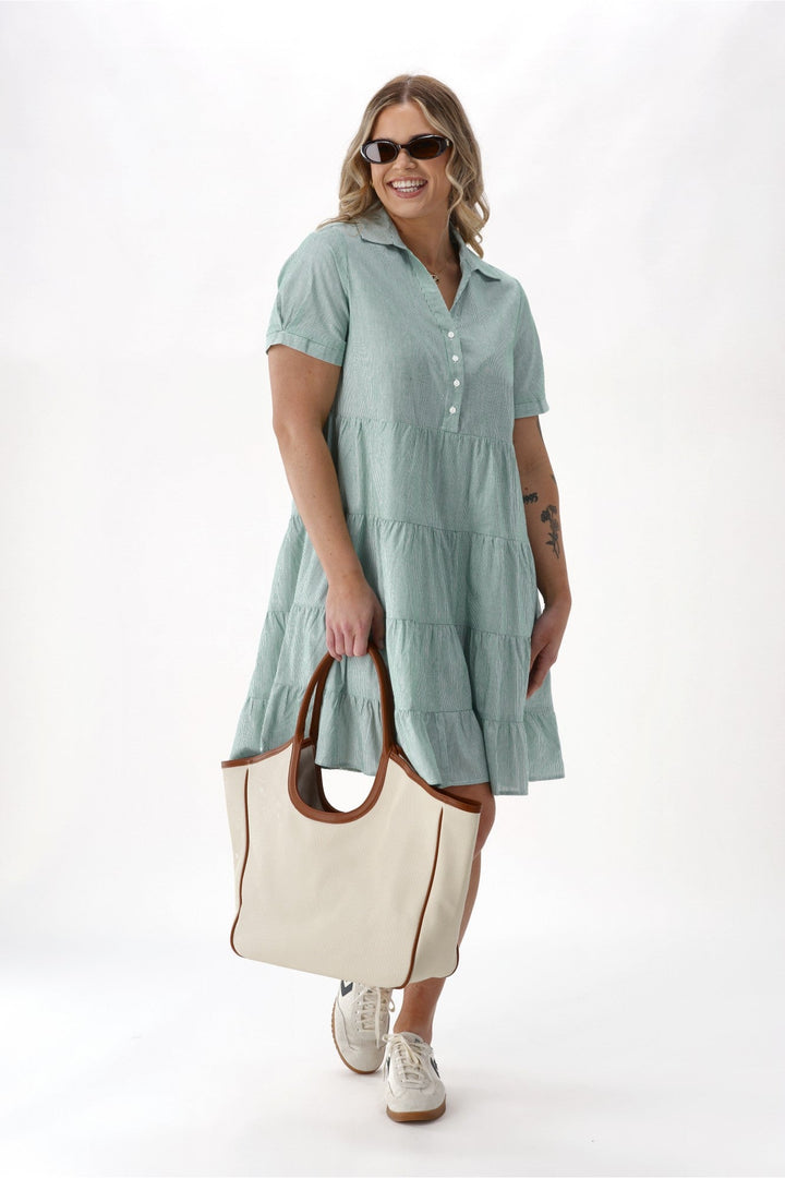 Betty Basics Estelle Dress Green Stripe