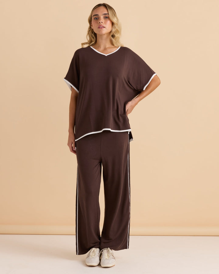 Betty Basics Evelyn Wide Leg Jogger Chocolate