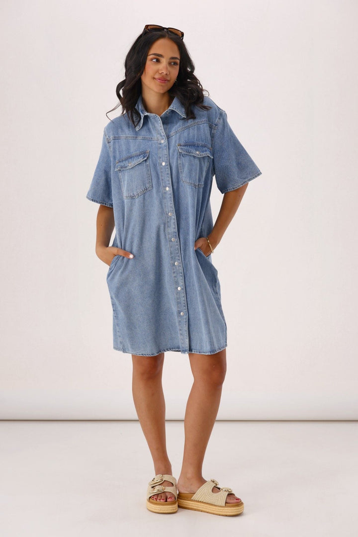 Foxwood Sorcha Denim Dress Light Blue