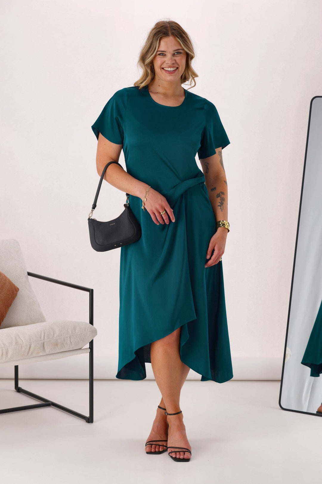 Celebration Amelia Satin Tuck Dress Teal