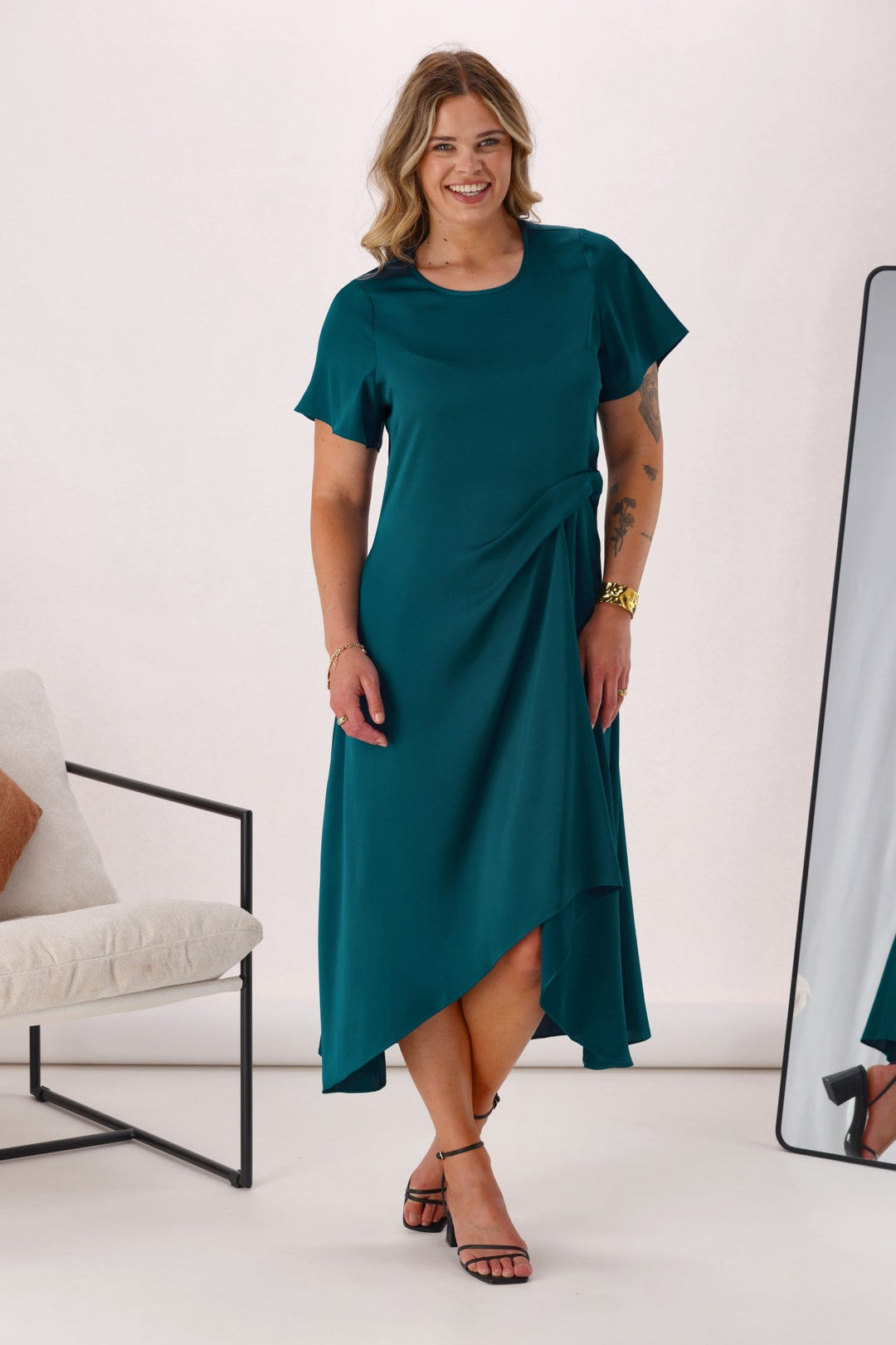 Celebration Amelia Satin Tuck Dress Teal