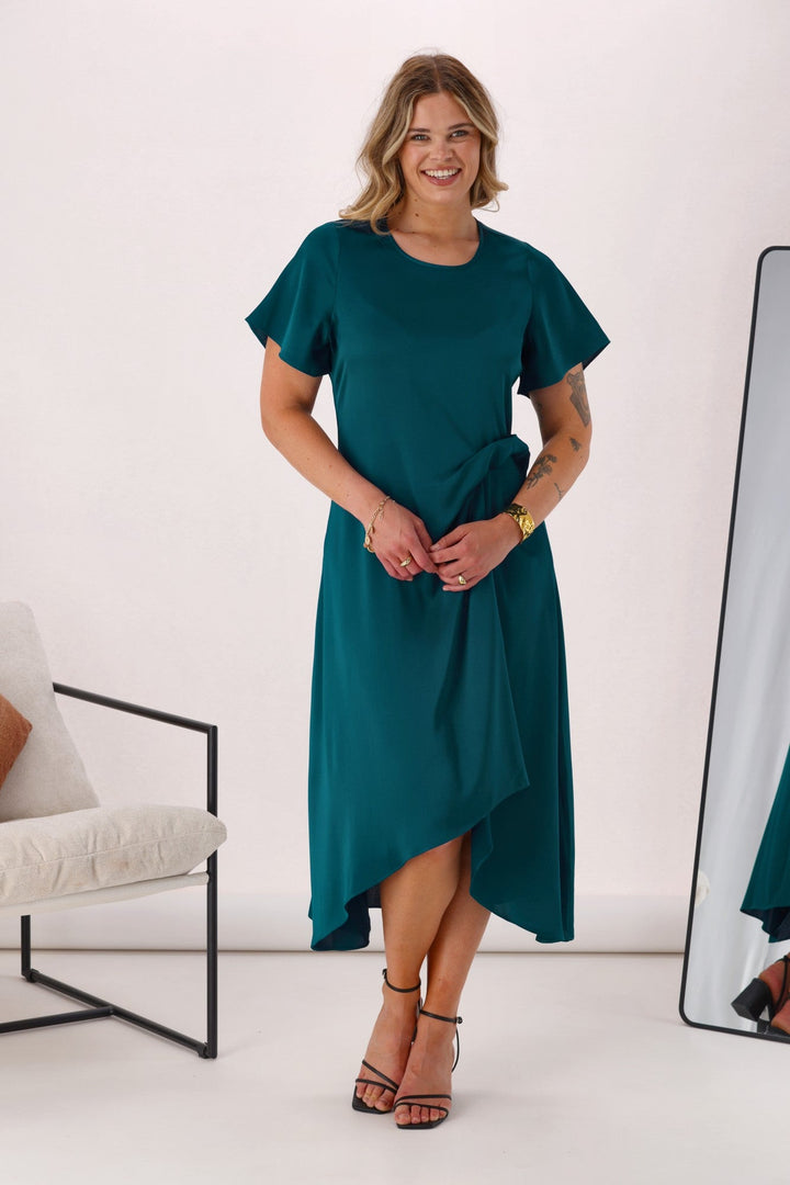Celebration Amelia Satin Tuck Dress Teal