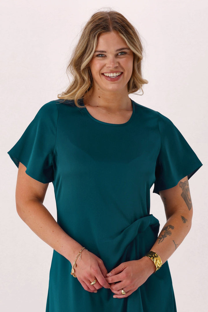 Celebration Amelia Satin Tuck Dress Teal