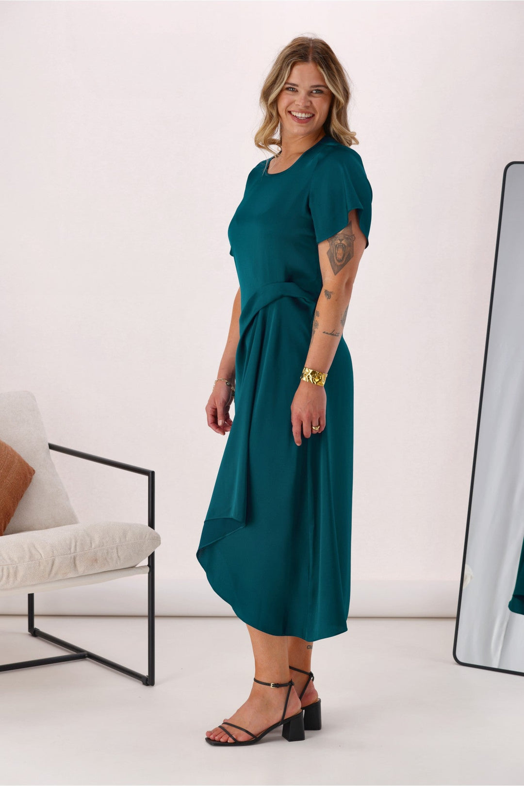 Celebration Amelia Satin Tuck Dress Teal