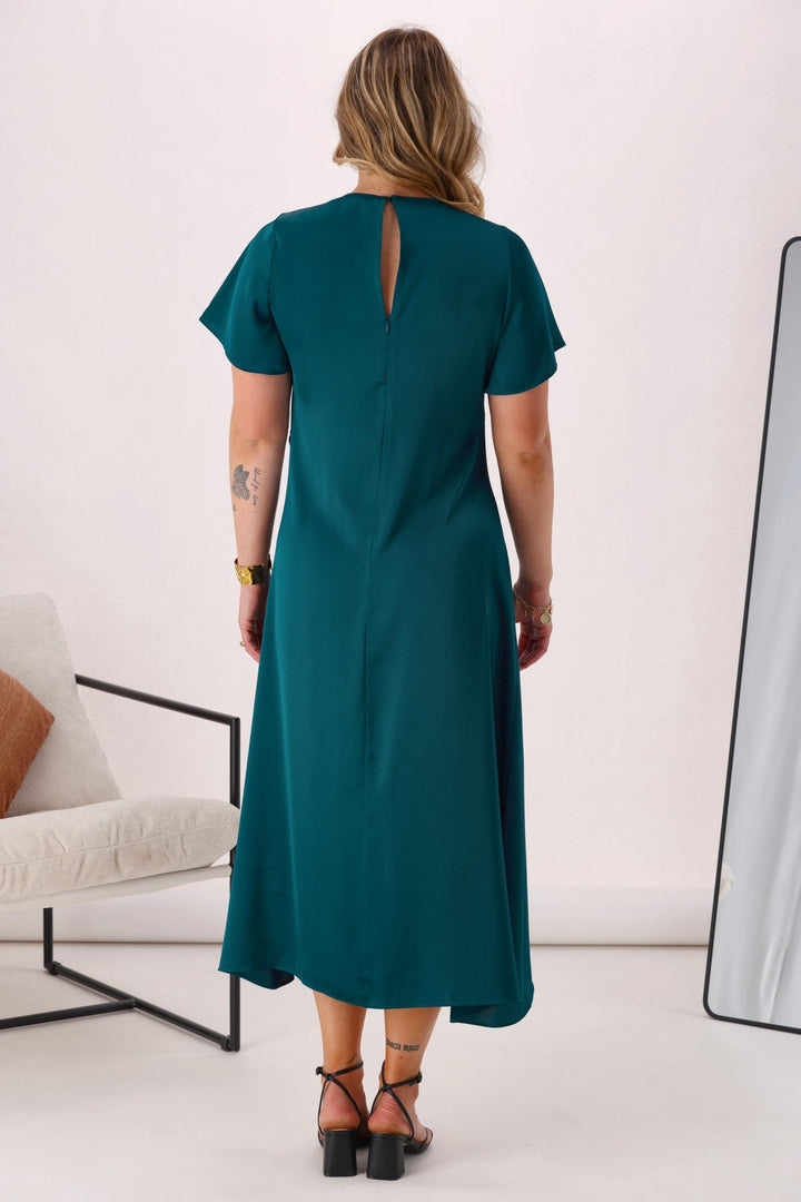 Celebration Amelia Satin Tuck Dress Teal