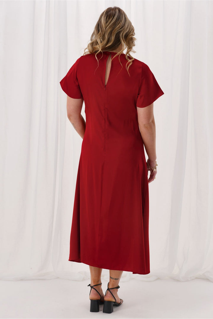Celebration Amelia Satin Tuck Dress Wine