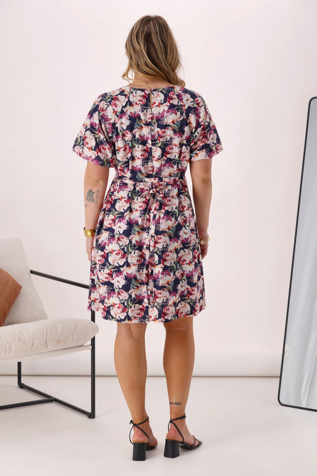 Celebration Ashley Puff Sleeve Shift Dress Navy Floral