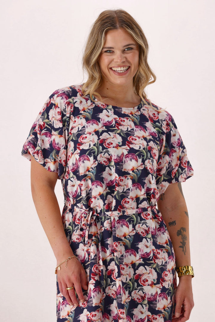 Celebration Ashley Puff Sleeve Shift Dress Navy Floral