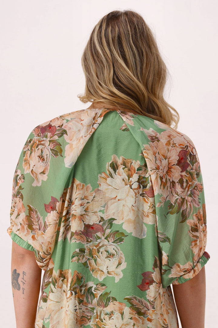Celebration Betty Blouson Sleeve Dress Green Floral