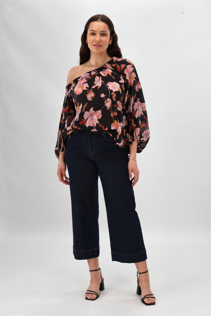 Celebration By Claudia off the Shoulder Top Black Floral