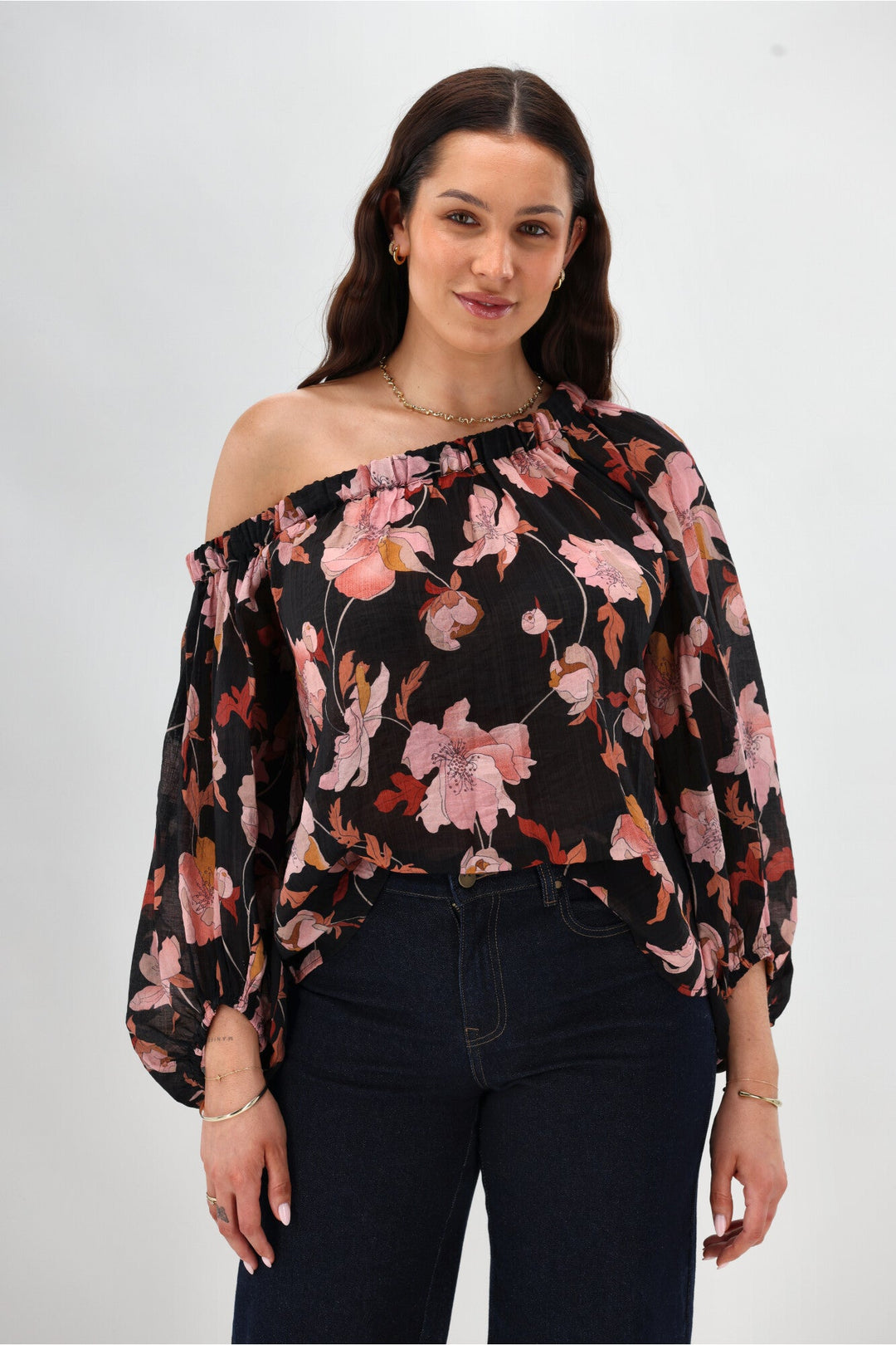 Celebration By Claudia off the Shoulder Top Black Floral