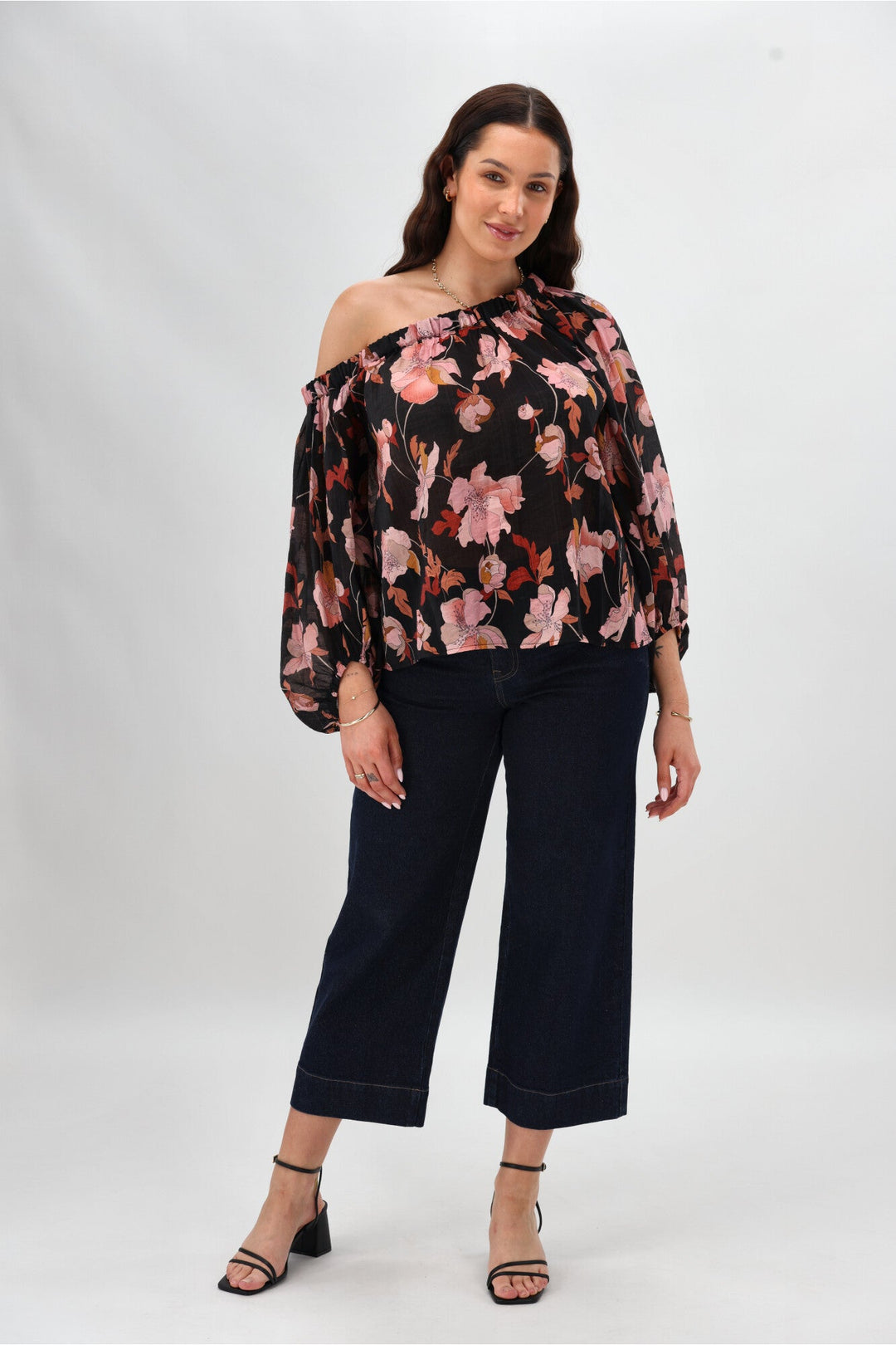 Celebration By Claudia off the Shoulder Top Black Floral