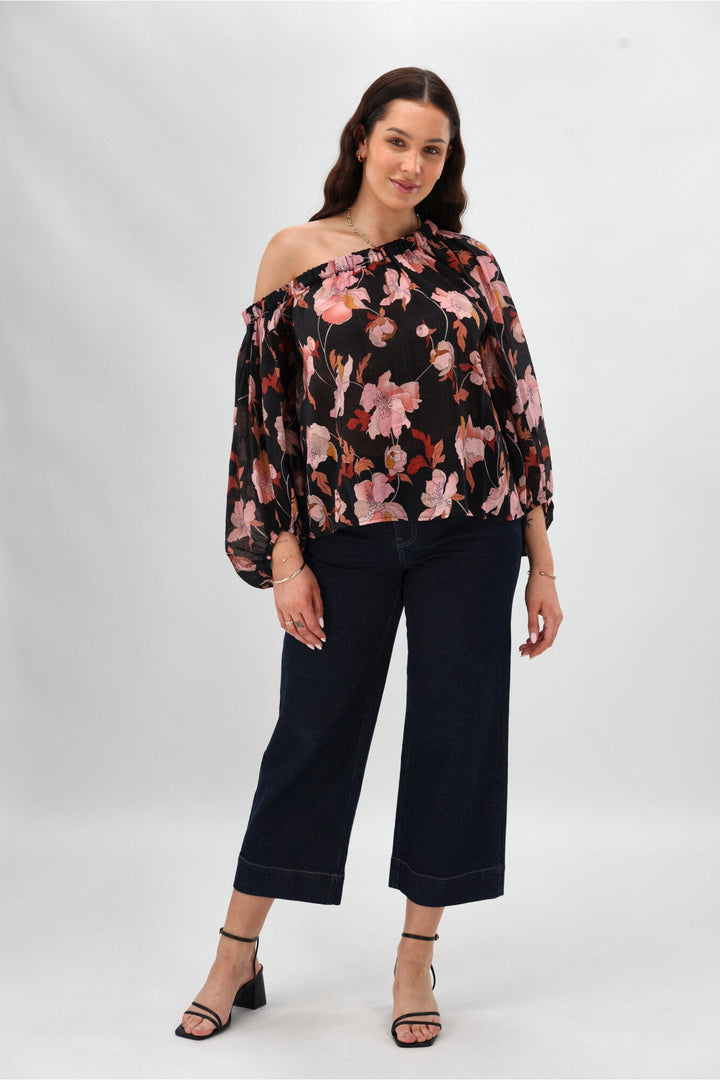 Celebration By Claudia off the Shoulder Top Black Floral