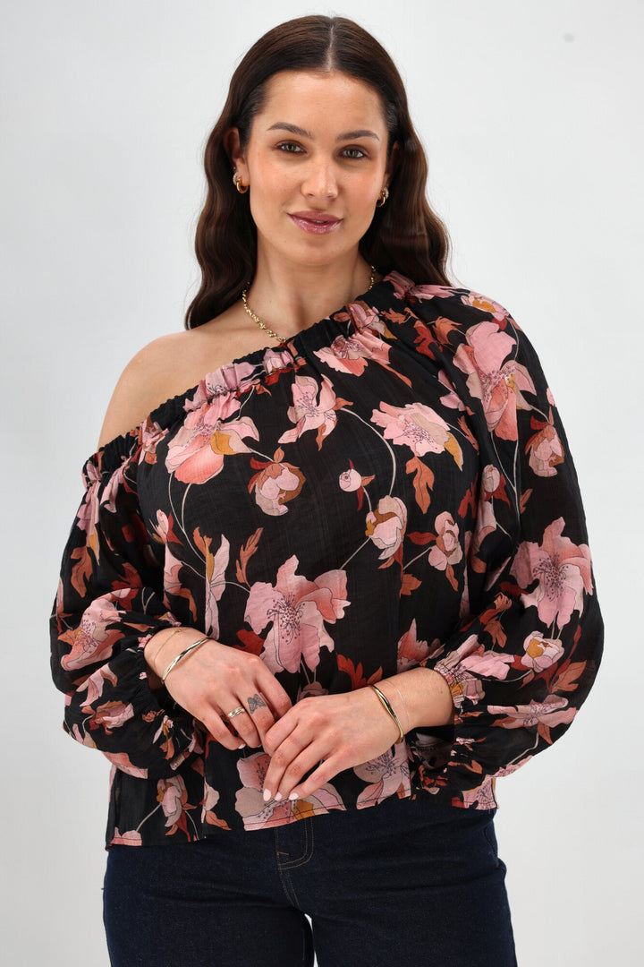 Celebration By Claudia off the Shoulder Top Black Floral