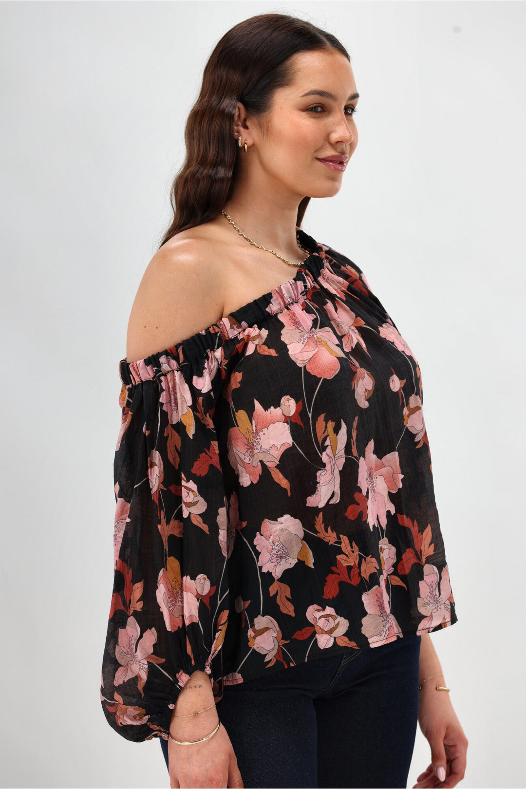Celebration By Claudia off the Shoulder Top Black Floral