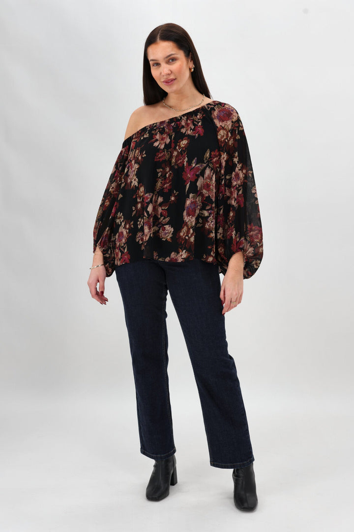 Celebration By Giselle Off the Shoulder Top Floral Black