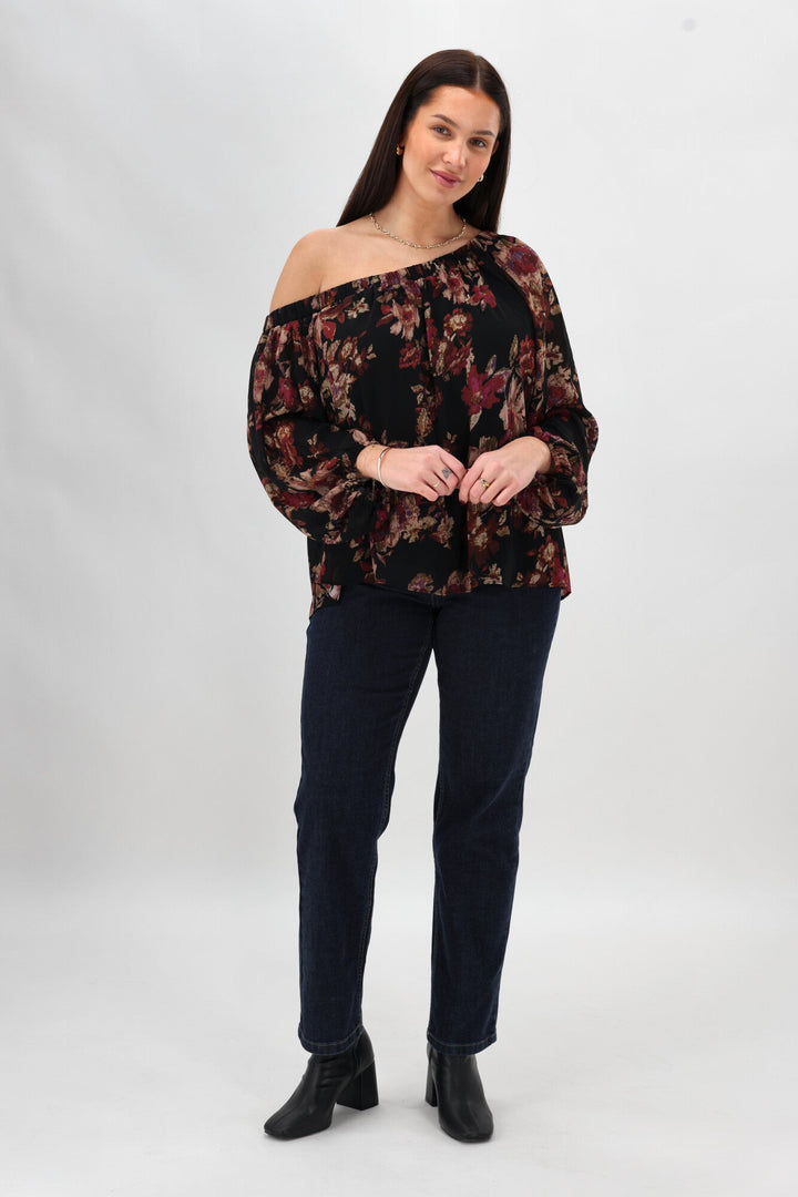 Celebration By Giselle Off the Shoulder Top Floral Black