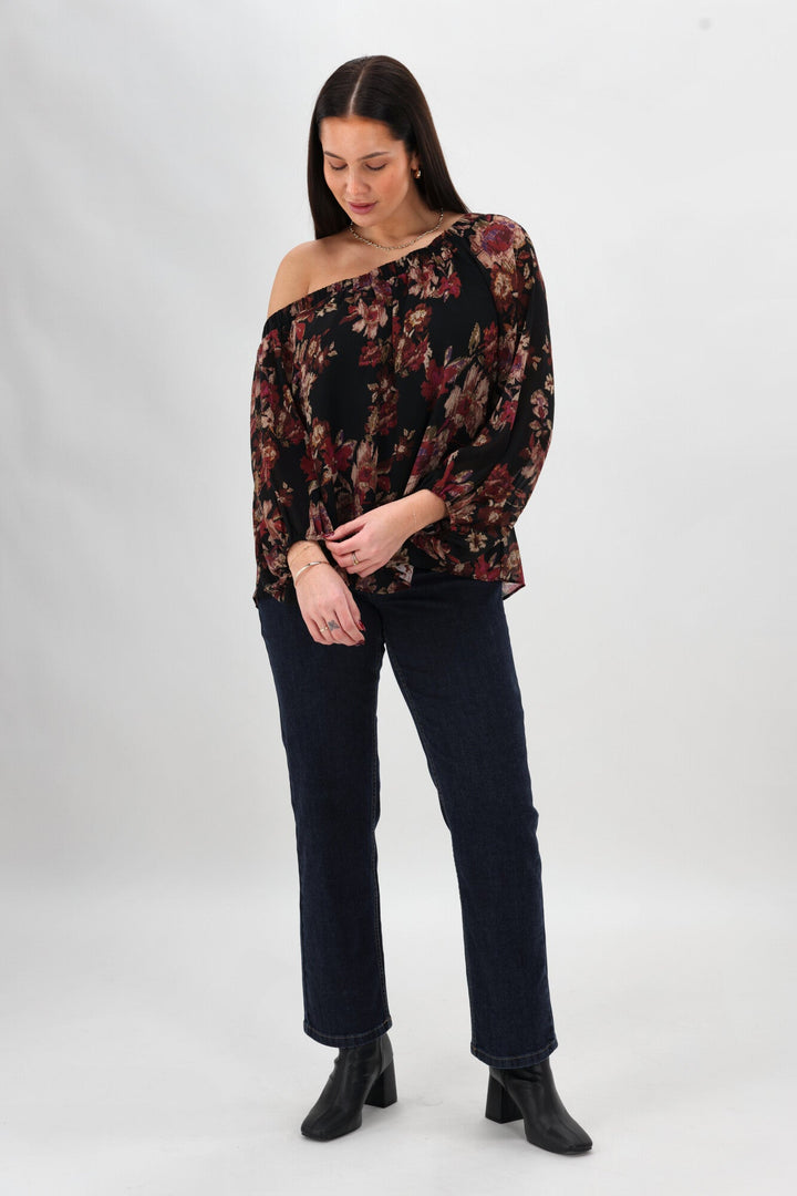 Celebration By Giselle Off the Shoulder Top Floral Black