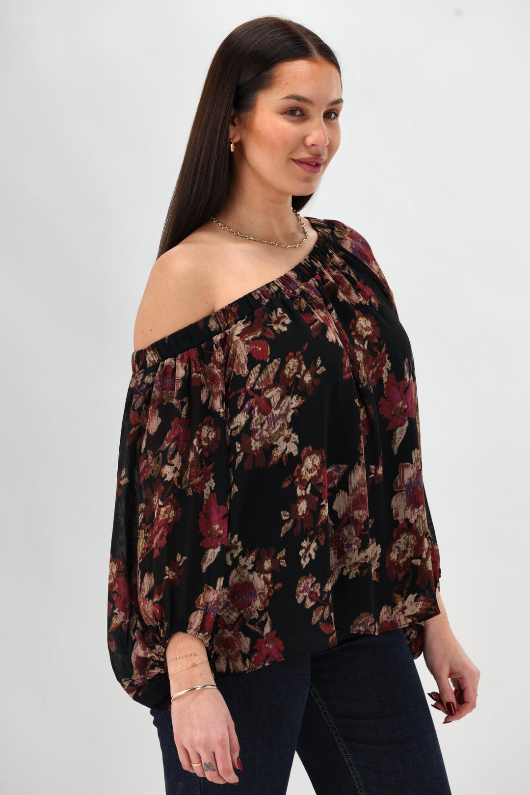 Celebration By Giselle Off the Shoulder Top Floral Black