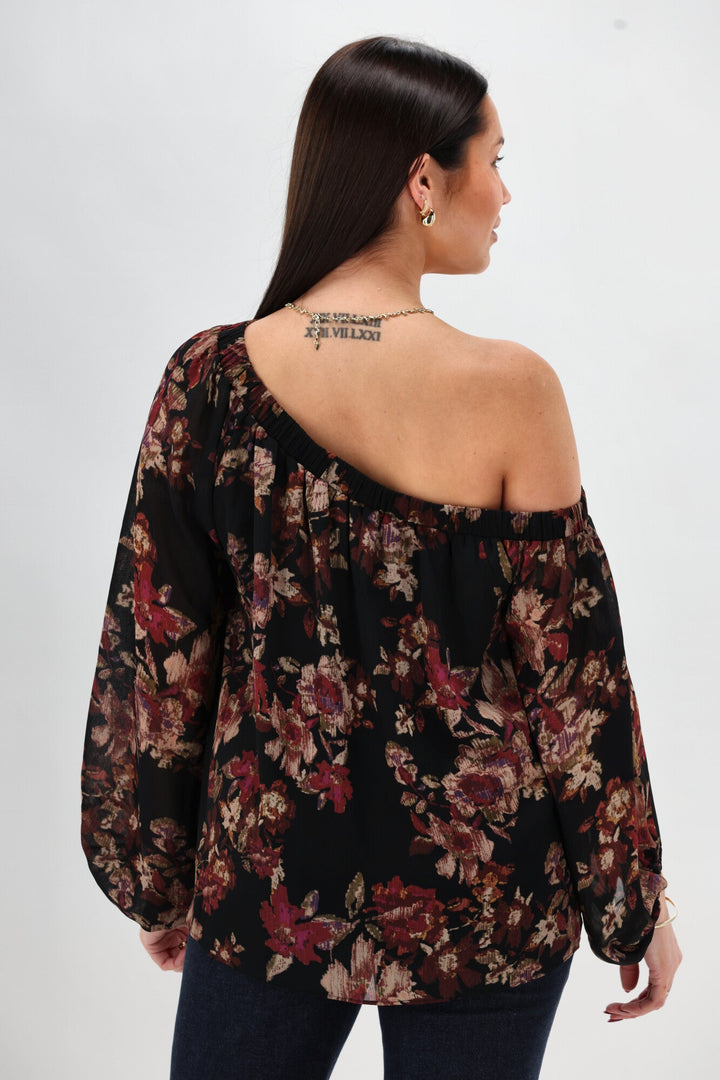Celebration By Giselle Off the Shoulder Top Floral Black