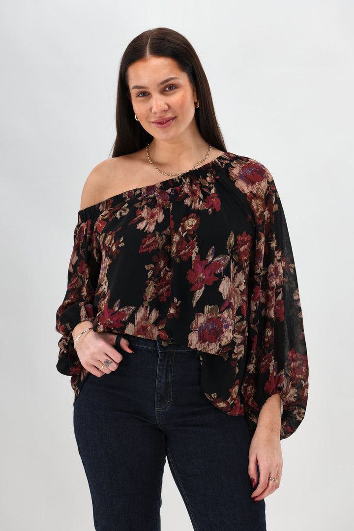 Celebration By Giselle Off the Shoulder Top Floral Black