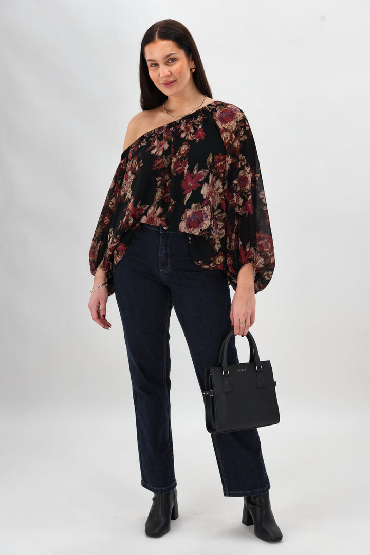Celebration By Giselle Off the Shoulder Top Floral Black