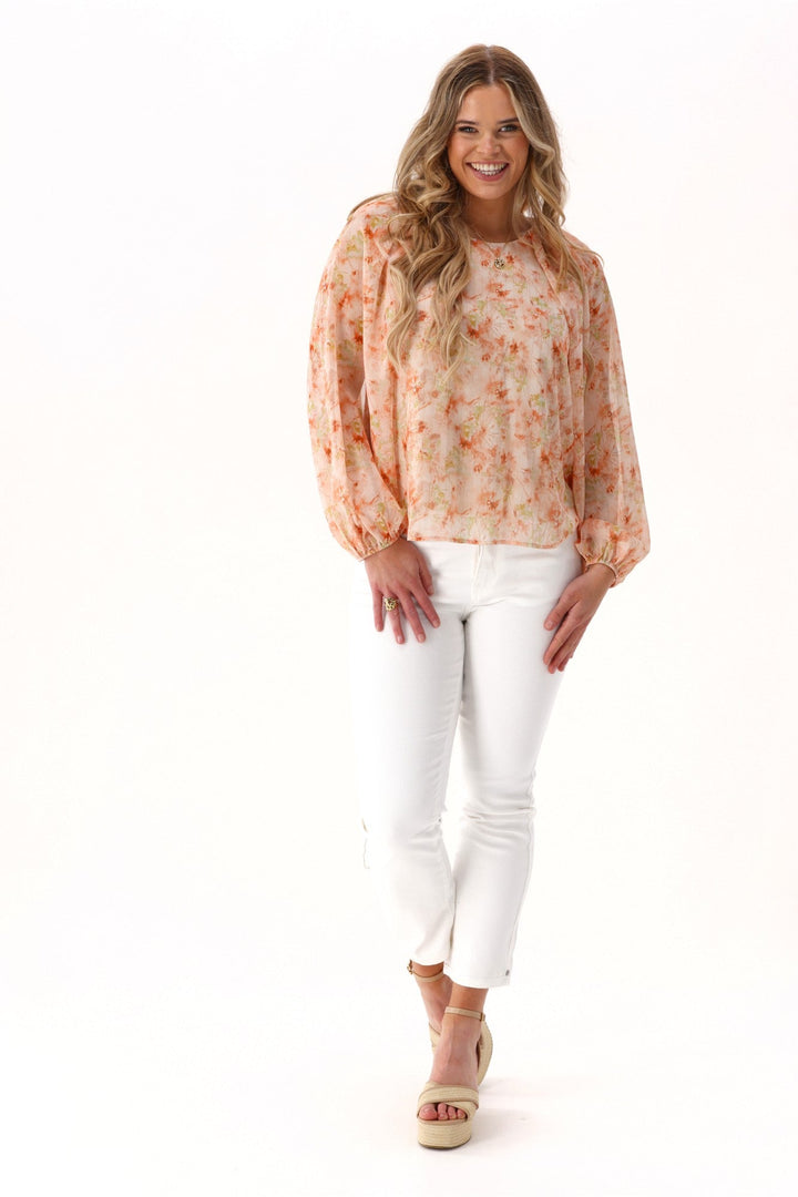 Celebration By Lucie Top Pastel Floral Metallic