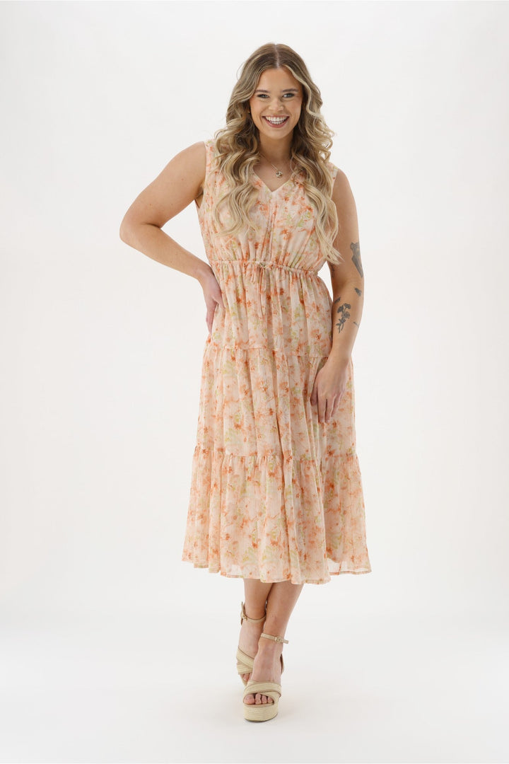 Celebration By Phoebe Dress Pastel Floral Metallic