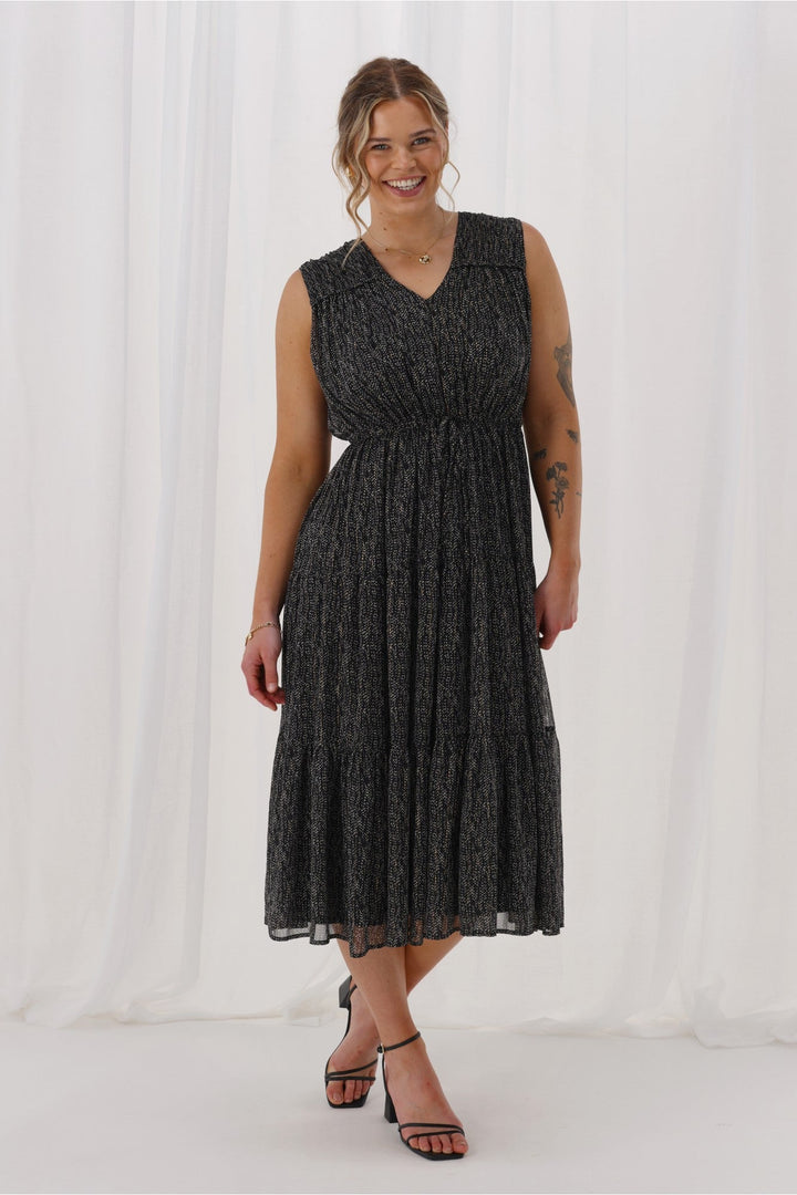 Phoebe Dress Scattered Spot Black Metallic