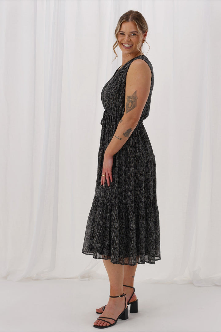 Phoebe Dress Scattered Spot Black Metallic