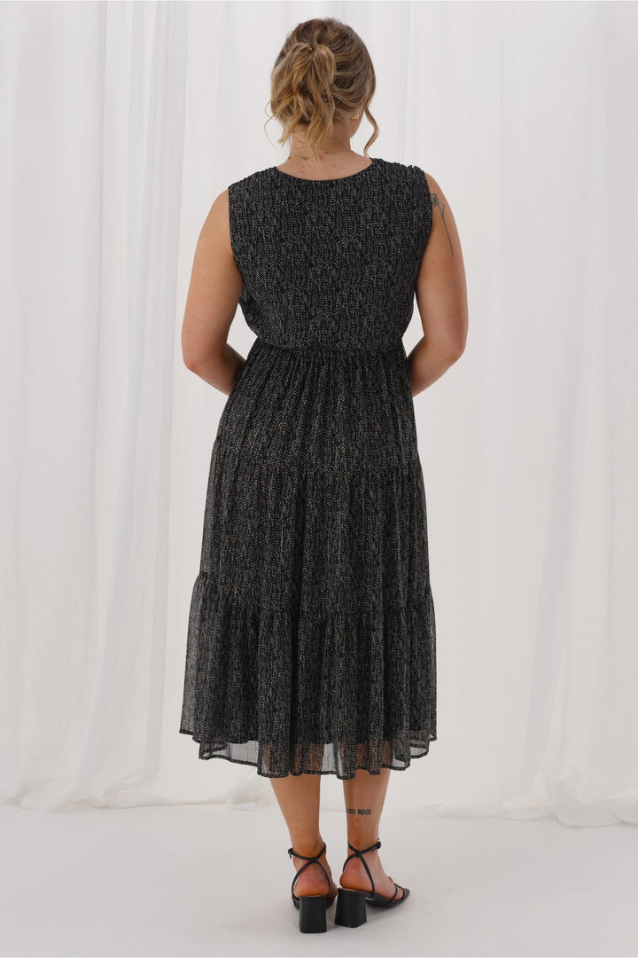 Phoebe Dress Scattered Spot Black Metallic