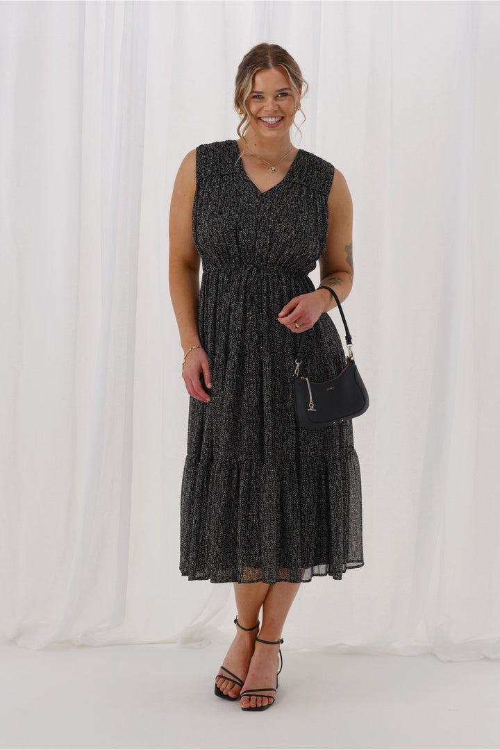 Phoebe Dress Scattered Spot Black Metallic