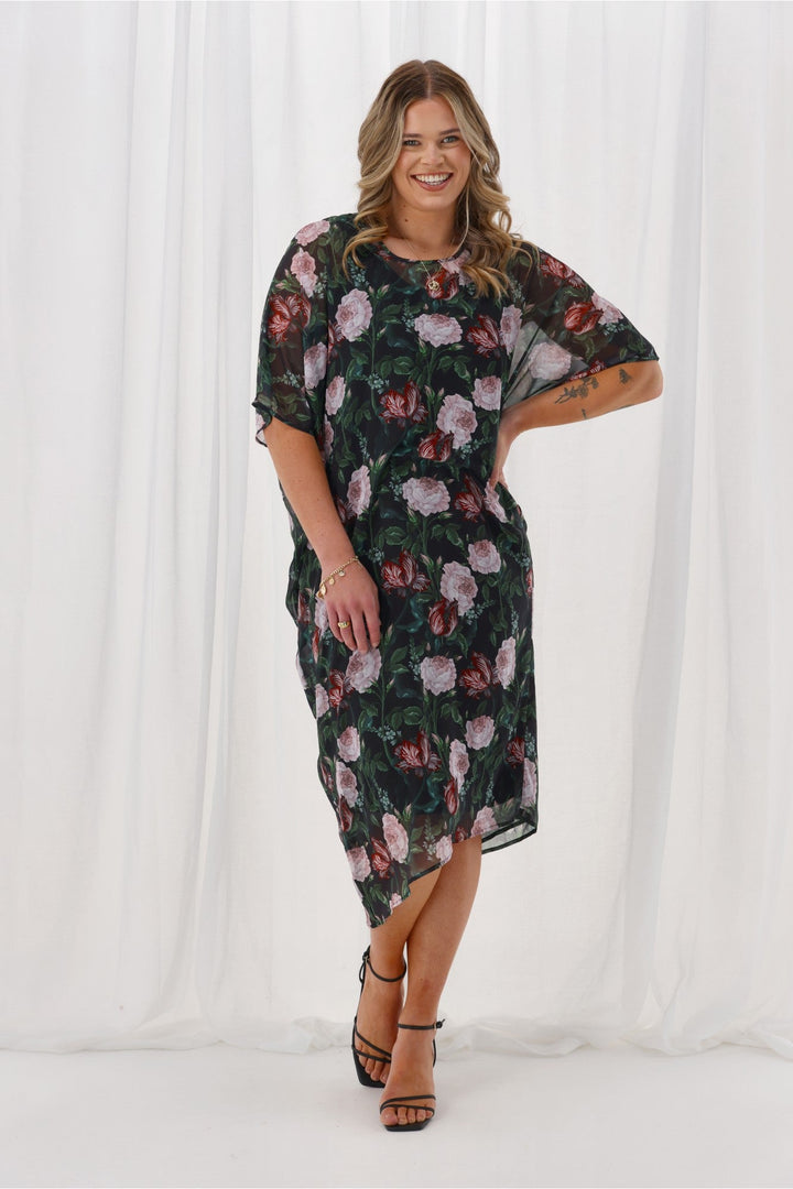 Celebration Mira Tuck Dress Black Floral