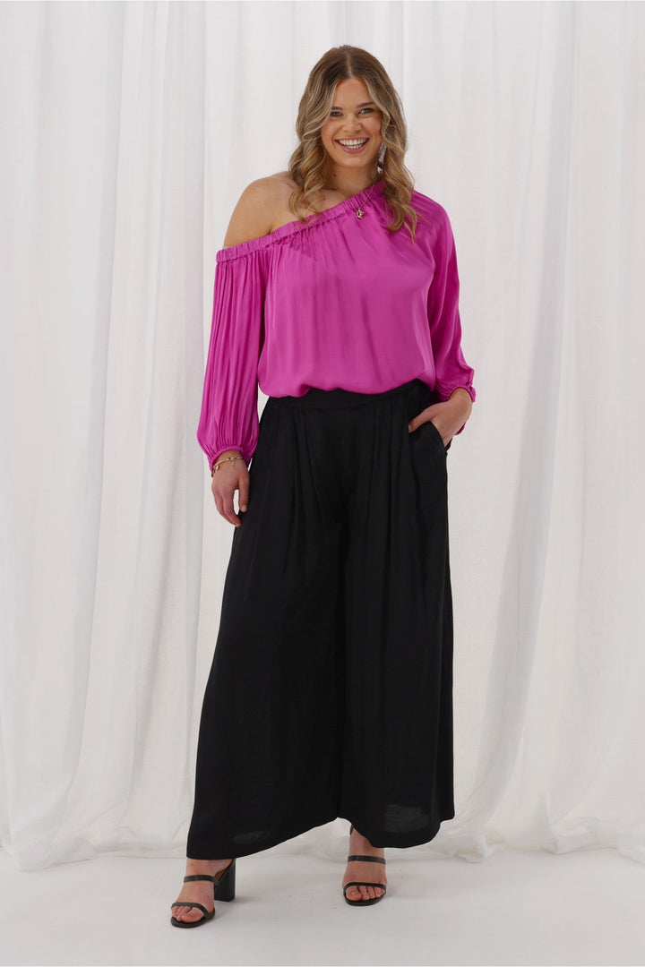 Celebrations By Chelsea Palazzo Pant Satin Black