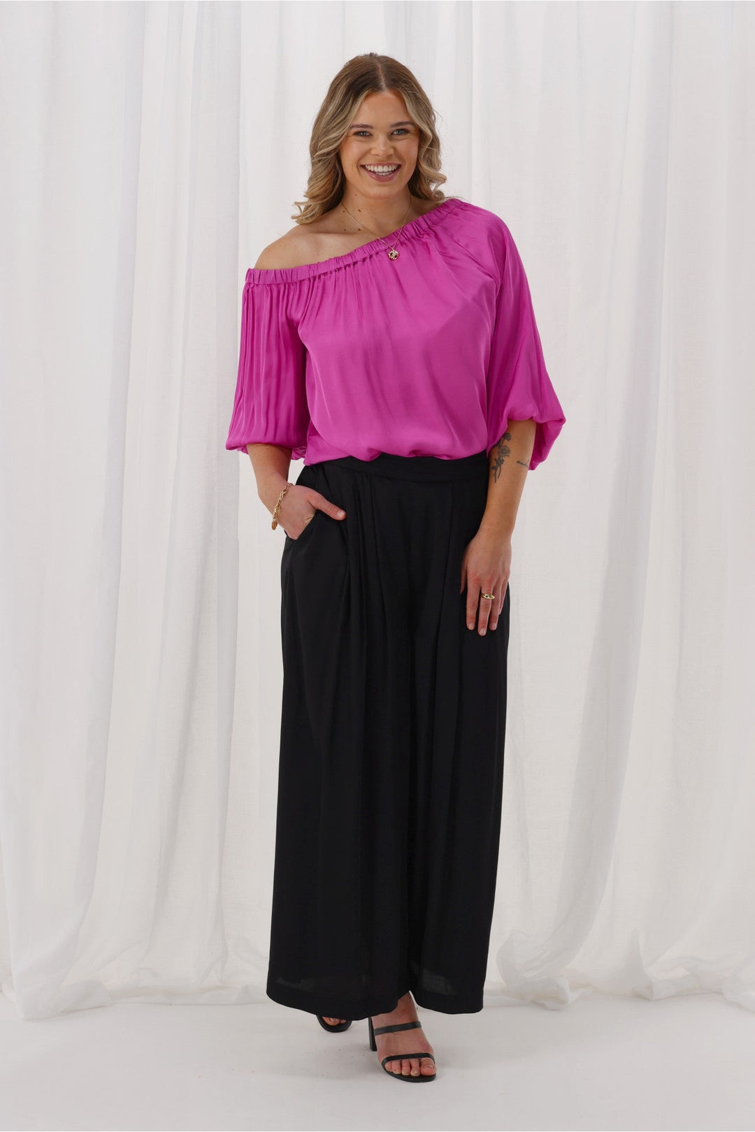 Celebrations By Chelsea Palazzo Pant Satin Black