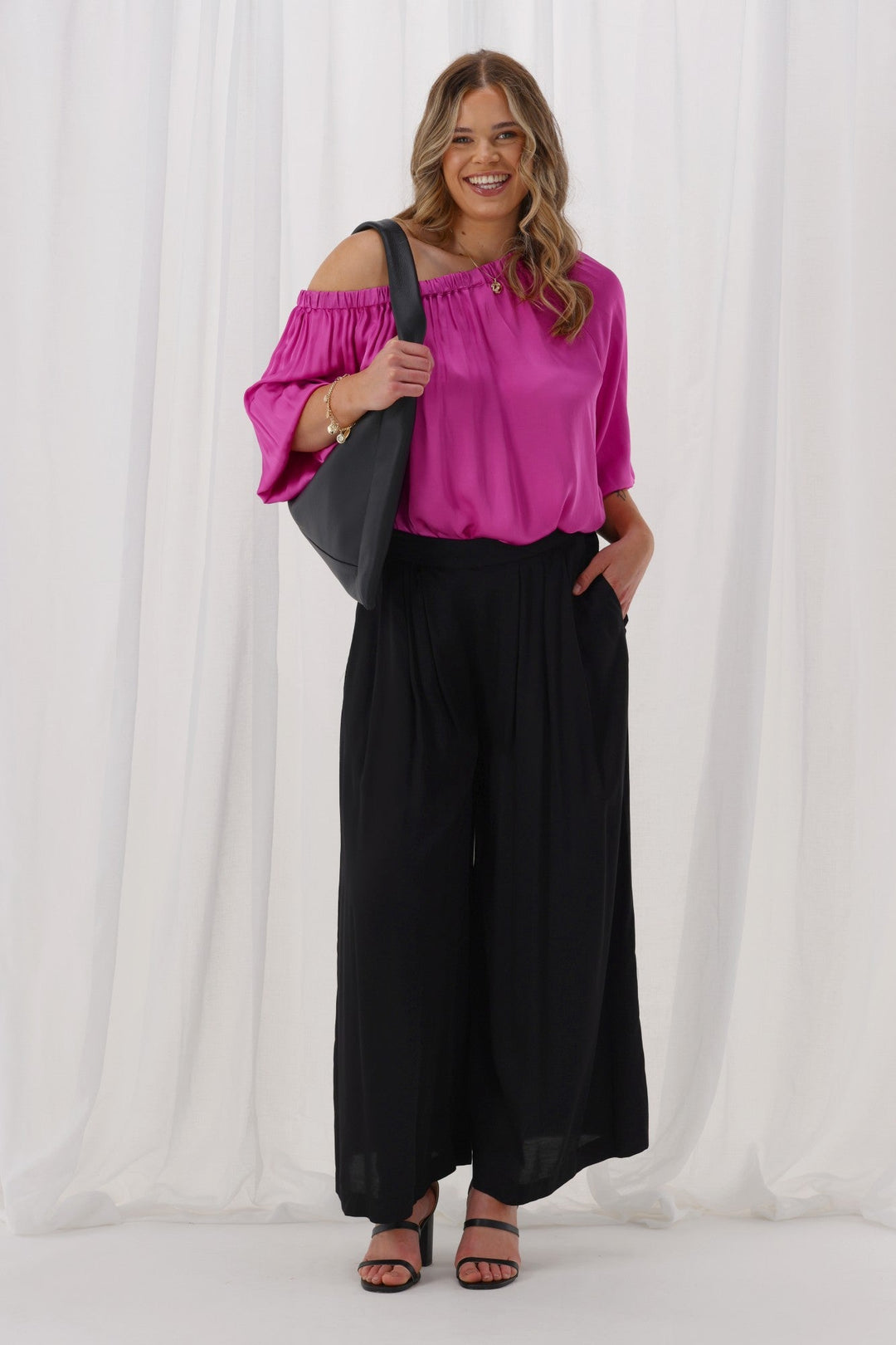 Celebrations By Chelsea Palazzo Pant Satin Black