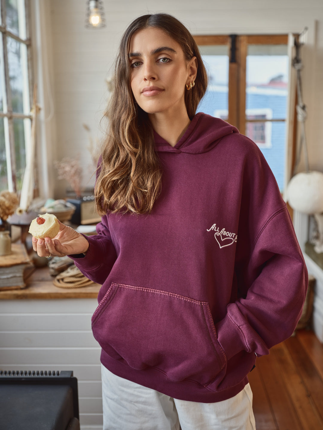 All About Eve Bake Shop Box Hoodie Wine