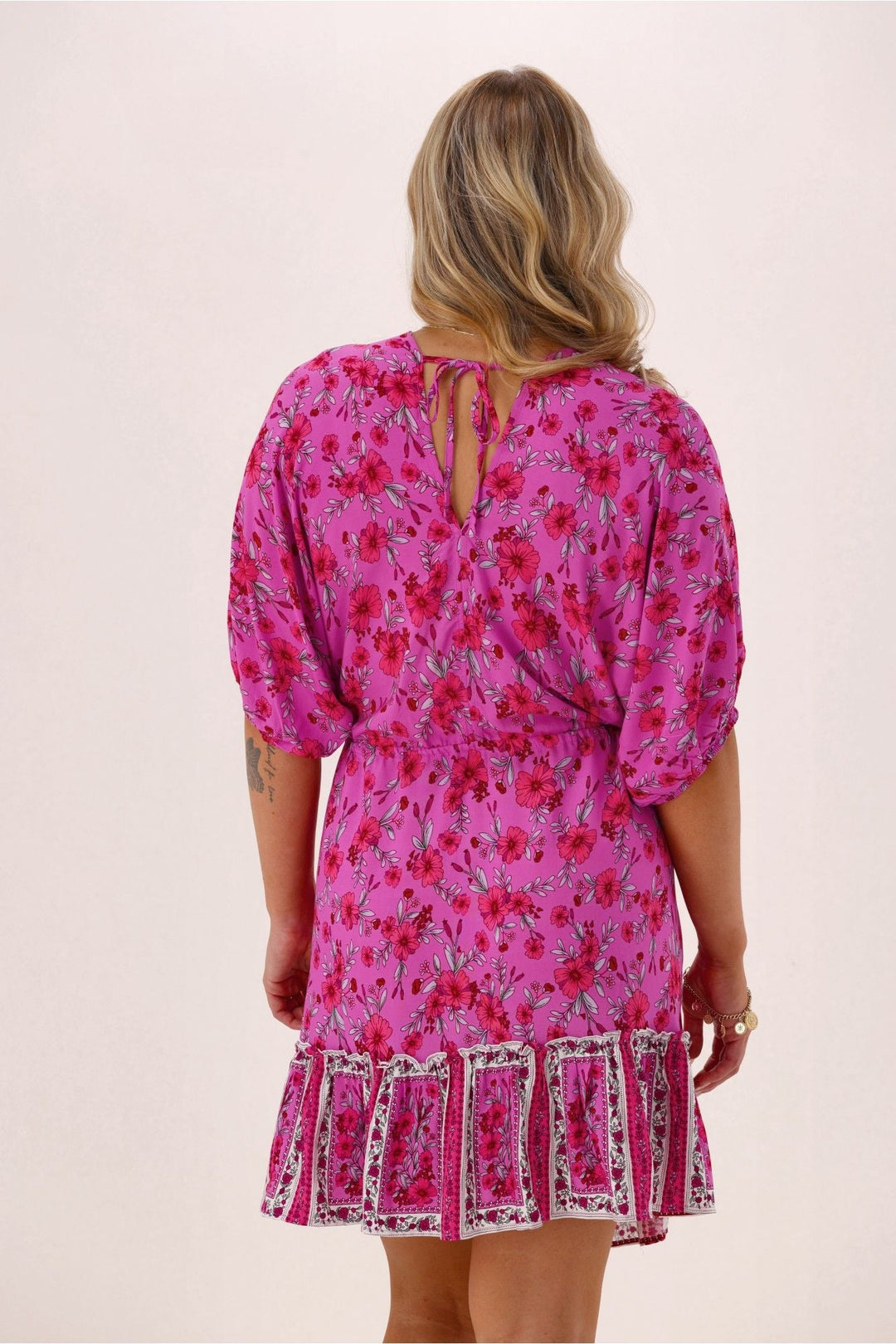 Sunday Boho Kelly Dropped Shoulder V Neck Dress Pink Print