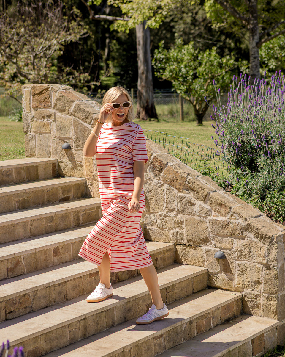 Elm Bon Bon Dress Red And Pink Stripe