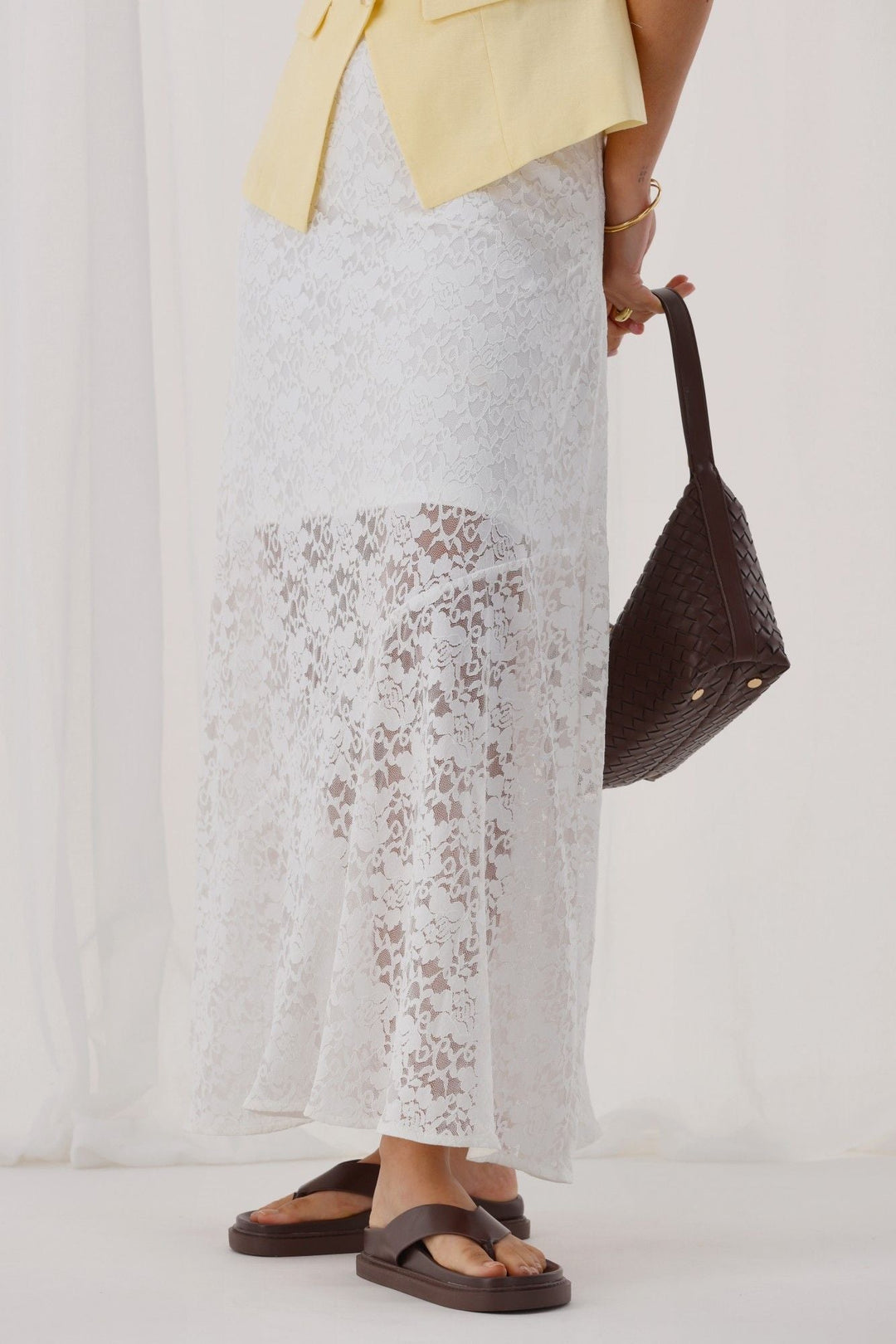 Ayva Opel Lace Maxi Skirt White