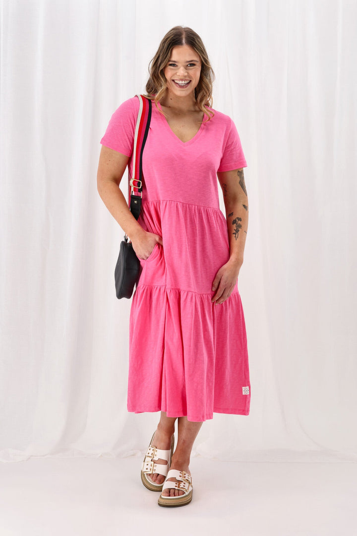 Elm Gigi Tiered Midi Dress Aurora Pink