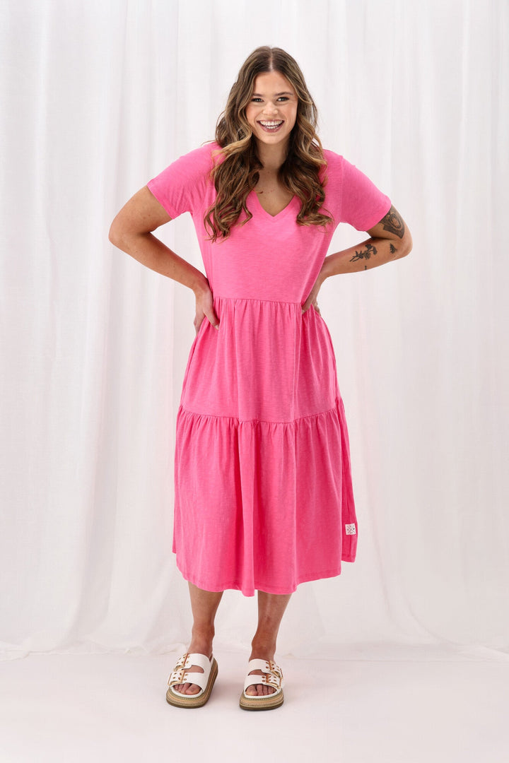 Elm Gigi Tiered Midi Dress Aurora Pink