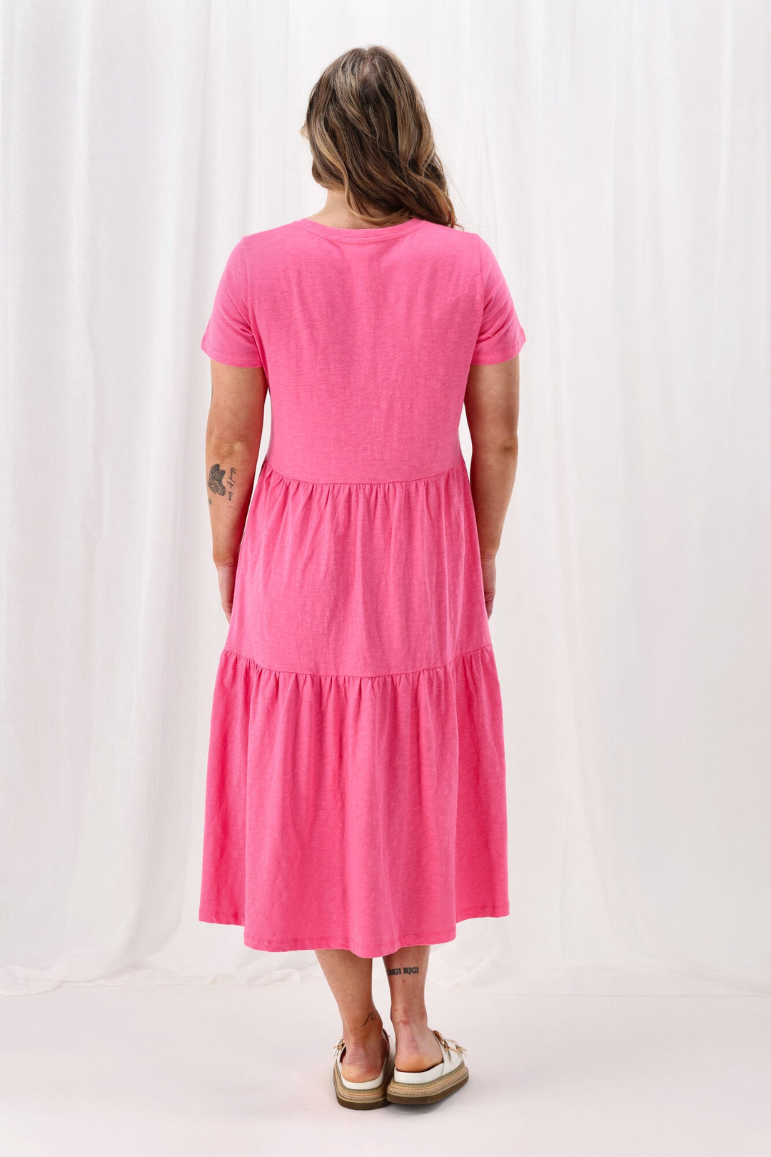 Elm Gigi Tiered Midi Dress Aurora Pink