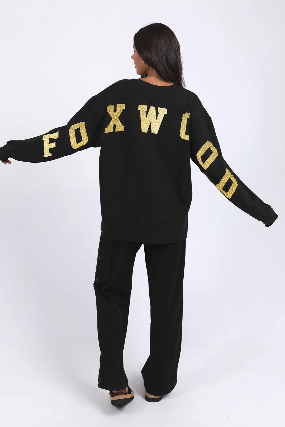 Foxwood Metallic Interval Crew Black And Gold
