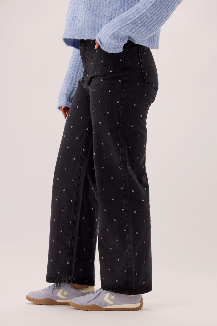 Fria Cotton Nail Stud Detail Jeans Black