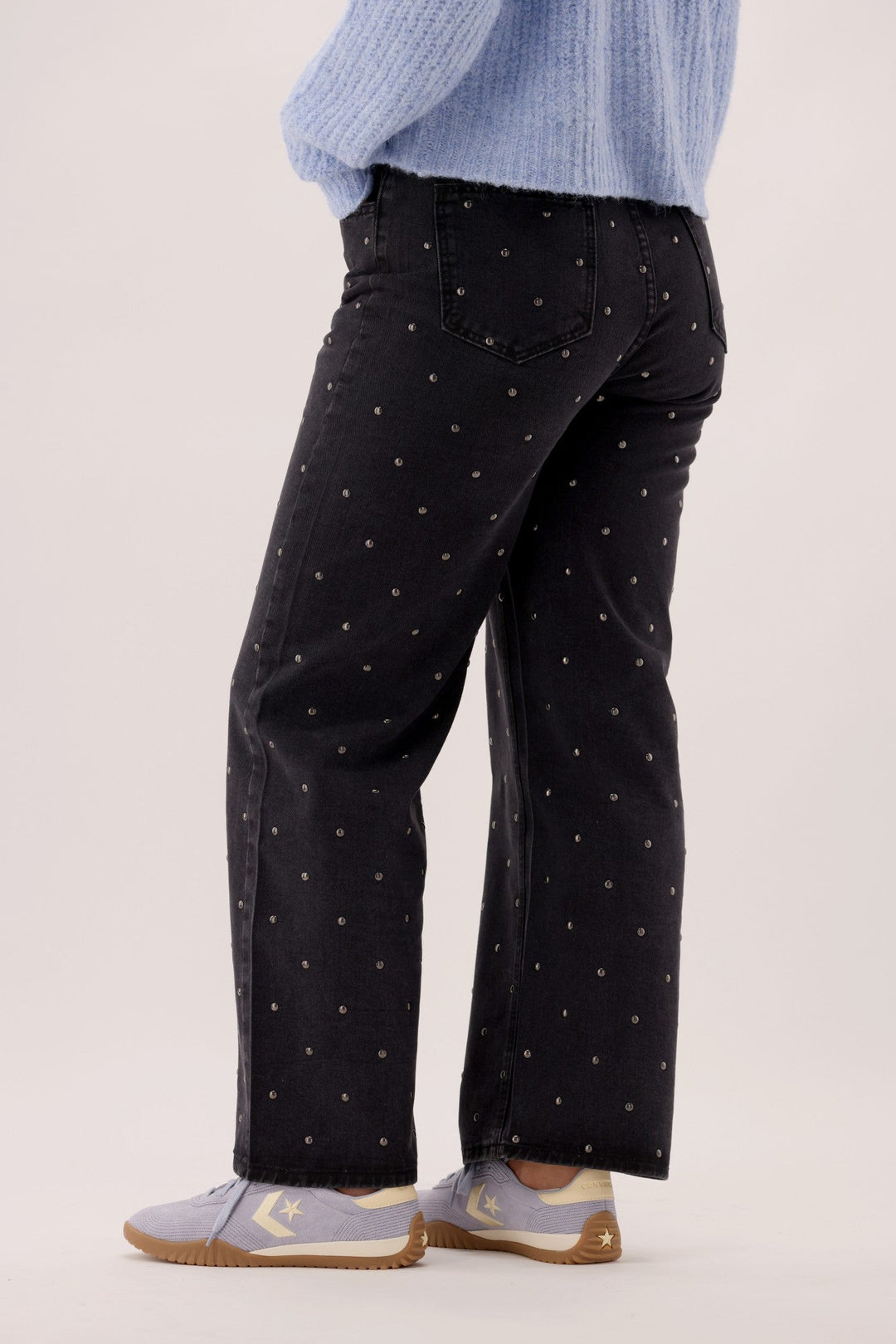 Fria Cotton Nail Stud Detail Jeans Black